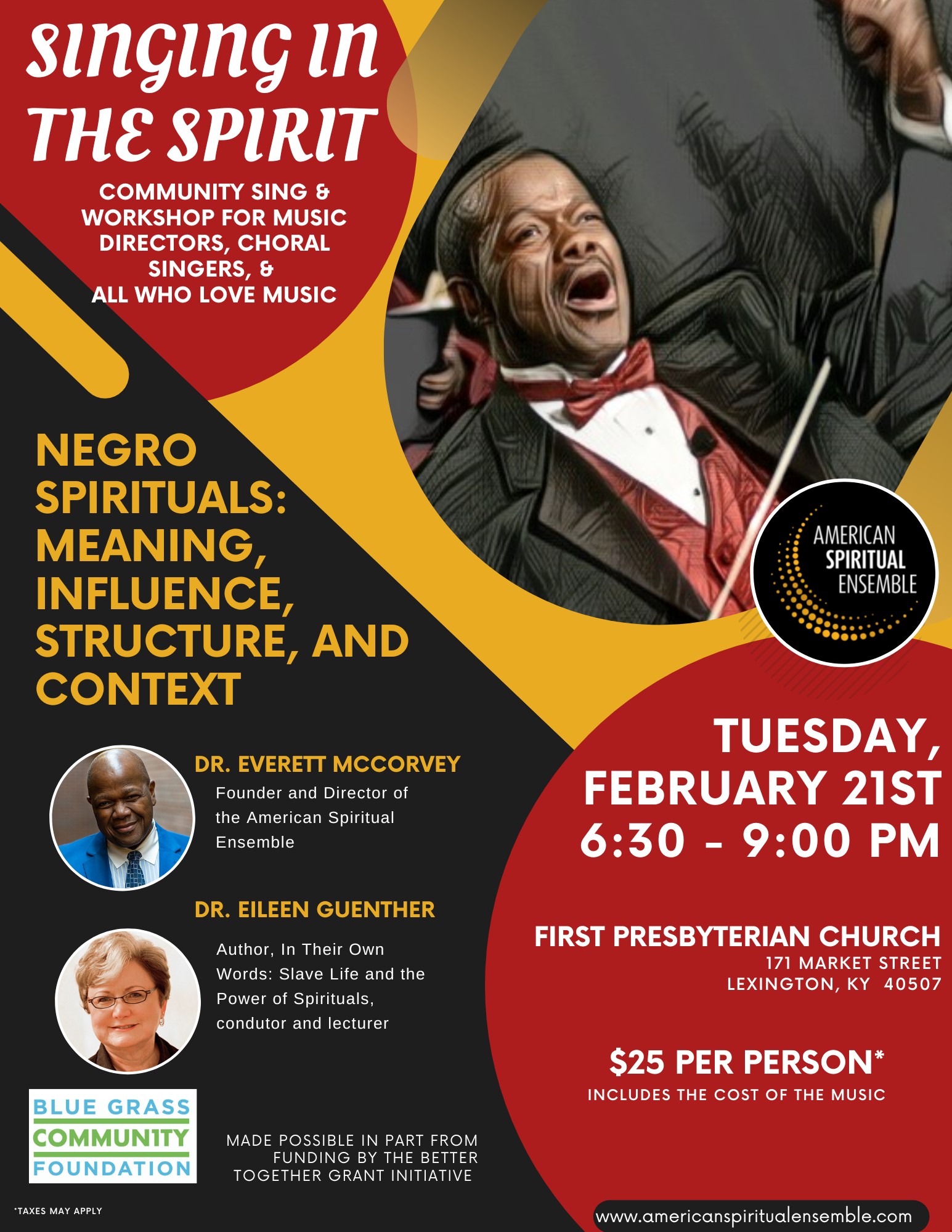 Singing in the Spirit Community Sing and (February 21) American Spiritual Ensemble